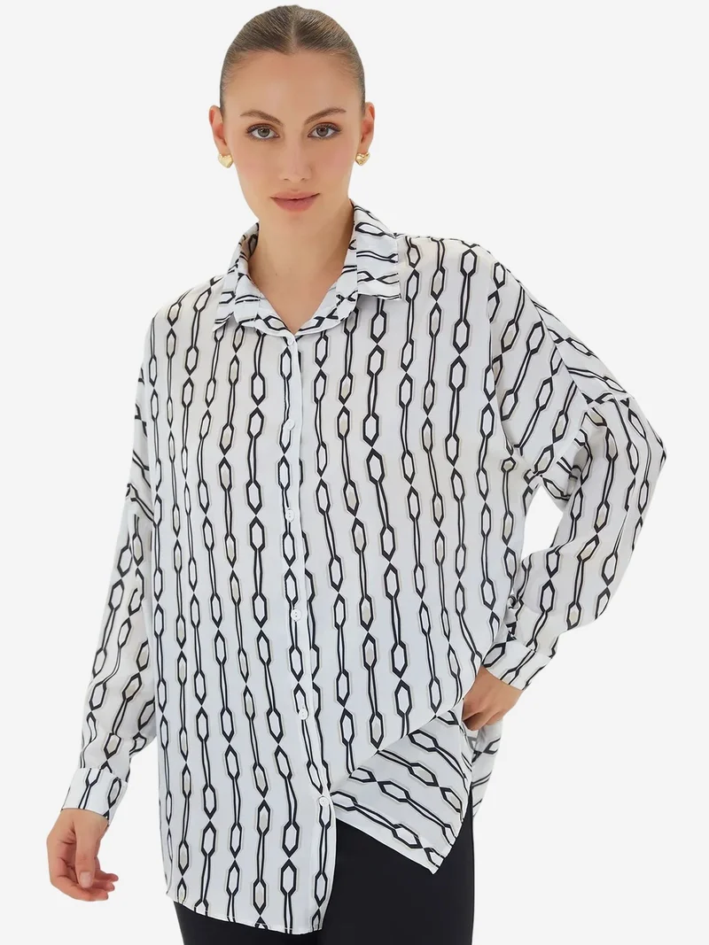 Big Dart White Oversized Satin Button-Front Shirt for Women | Best Price UAE