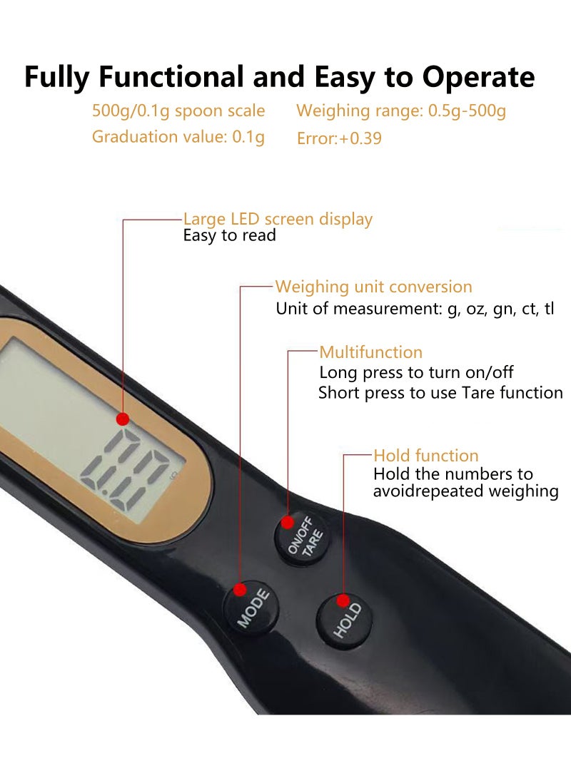 لياوسيسي ملعقة وزن ميزان الجرعات الإلكترونية الذكية من حبوب القهوة تحمل ما يصل إلى 500 جرام أسود - Image 3