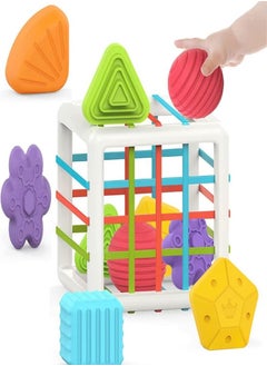 Montessori Toys for 1 Year Old,Baby Sorter Toy Colorful Cube and 6 Pcs Multi Sensory Shape, Toddler Developmental Learning Toys Birthday Gifts,Baby Toys 6-12-18 Months