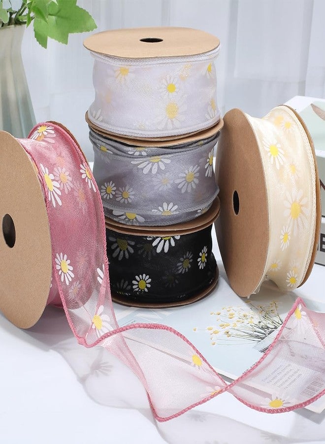 CABODYALS 10 Yards 1 5/8 Inch White Daisy Trim Floral Print Organza Ribbon Spring Sun Flower Transparent Sheer Printed Ribbons Bulk with Spool for Sewing Making Crafts Gift Wrapping Wedding Christmas - Image 5