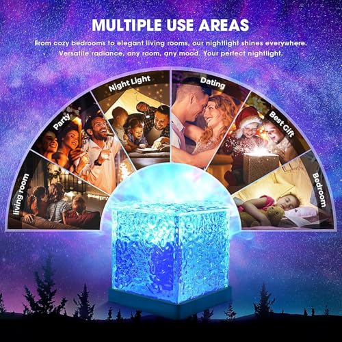 AILEXIM 3D Ocean Wave Effect Night Light for Bedroom | 16 Colors Gradual Rotating LED Projection | Projector for Bedroom Light Decor, Crystal Table Lamp for Home, Remote Control (Night Lamp) - Image 2