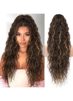 KooKaStyle KooKaStyle Ponytail Extension 30 Inch Drawstring Pony Tails Hair Extensions for Women Long Curly Ponytail Synthetic Hairpieces for Daily Use（Chocolate Brown with Caramel Blonde）  - Image 1