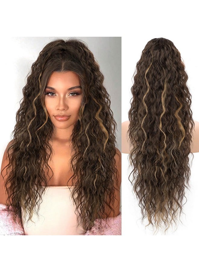 KooKaStyle KooKaStyle Ponytail Extension 30 Inch Drawstring Pony Tails Hair Extensions for Women Long Curly Ponytail Synthetic Hairpieces for Daily Use（Chocolate Brown with Caramel Blonde）  - Image 1
