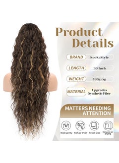 KooKaStyle KooKaStyle Ponytail Extension 30 Inch Drawstring Pony Tails Hair Extensions for Women Long Curly Ponytail Synthetic Hairpieces for Daily Use（Chocolate Brown with Caramel Blonde）  - Image 2