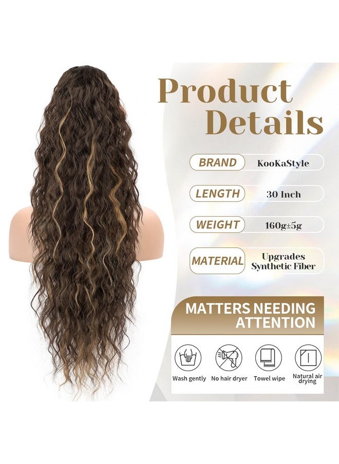 KooKaStyle KooKaStyle Ponytail Extension 30 Inch Drawstring Pony Tails Hair Extensions for Women Long Curly Ponytail Synthetic Hairpieces for Daily Use（Chocolate Brown with Caramel Blonde）  - Image 2