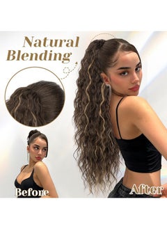 KooKaStyle KooKaStyle Ponytail Extension 30 Inch Drawstring Pony Tails Hair Extensions for Women Long Curly Ponytail Synthetic Hairpieces for Daily Use（Chocolate Brown with Caramel Blonde）  - Image 3