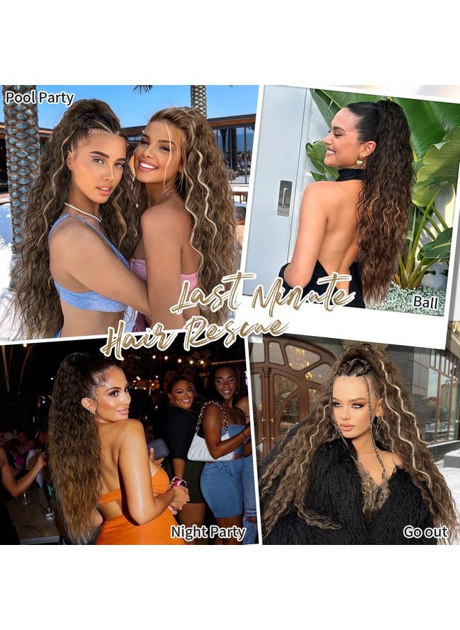 KooKaStyle KooKaStyle Ponytail Extension 30 Inch Drawstring Pony Tails Hair Extensions for Women Long Curly Ponytail Synthetic Hairpieces for Daily Use（Chocolate Brown with Caramel Blonde）  - Image 5