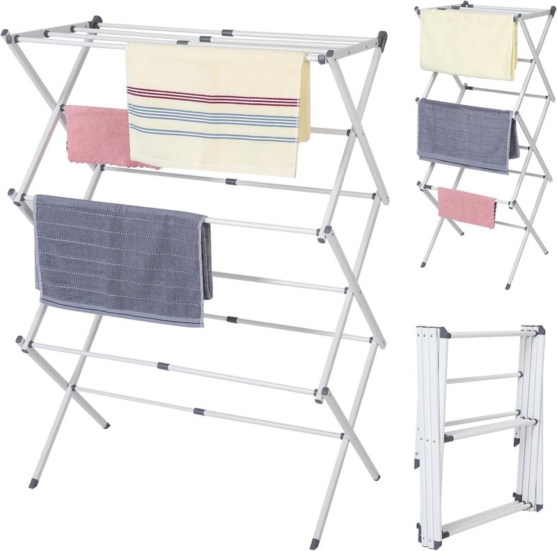 HOME CUBE Foldable Clothes Drying Stand - Expandable Metal Collapsible Towel Rack for Laundry - Space Saving Lightweight Drying Rack (White) - Image 2