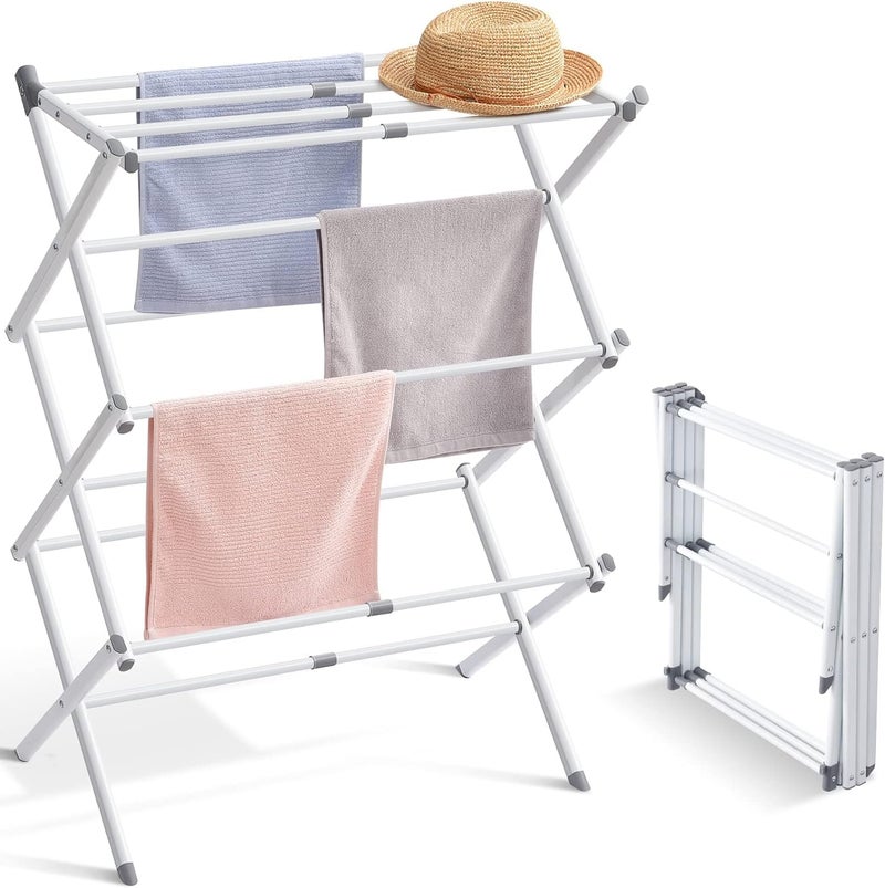 HOME CUBE Foldable Clothes Drying Stand - Expandable Metal Collapsible Towel Rack for Laundry - Space Saving Lightweight Drying Rack (White) - Image 1