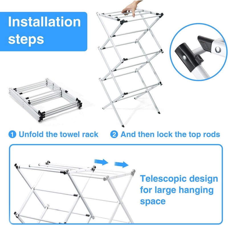 HOME CUBE Foldable Clothes Drying Stand - Expandable Metal Collapsible Towel Rack for Laundry - Space Saving Lightweight Drying Rack (White) - Image 5