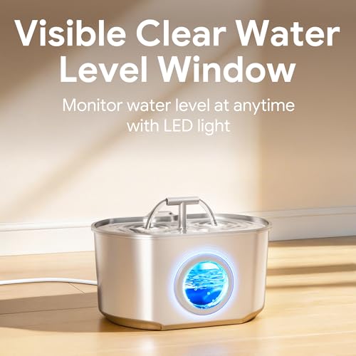 Neareal Cat Water Fountain Stainless Steel - Pet Drinking Fountain for Cats Indoor - 2.2L/74oz Automatic Water Dispenser with Watering Level Window (1 Filter) - Image 4