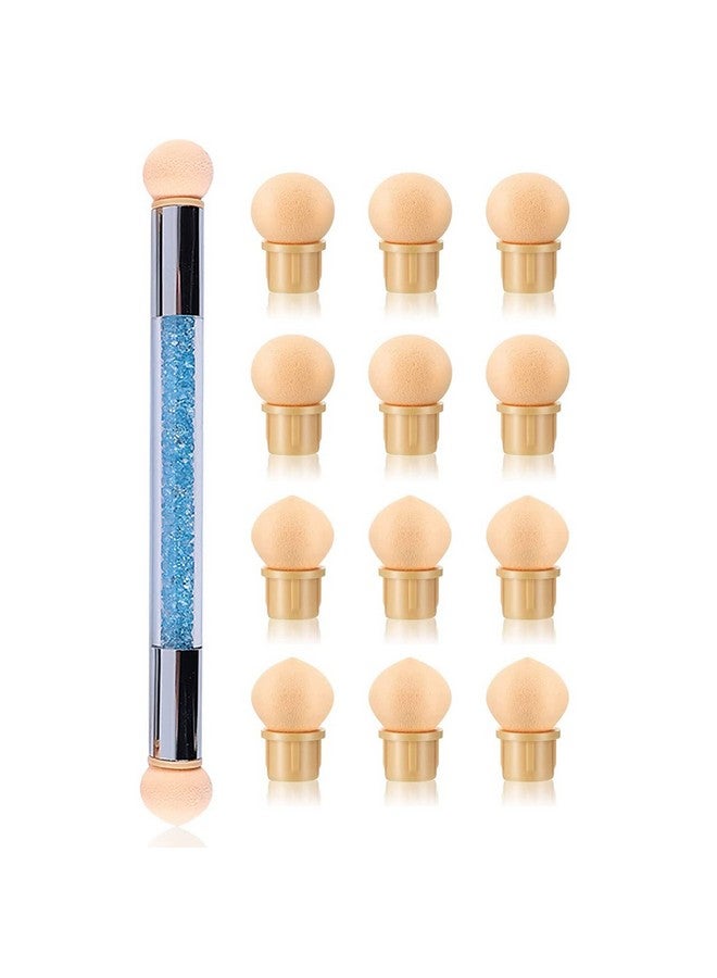 DANNEASY 1pc Nail Sponges Pen Ombre Nail Brush Halo Dyeing Nail Design Brushes Ombre Brush for Gel Nails Manicure Brush Nail Art Tools with 12pcs Sponge Head (Blue) - Image 1