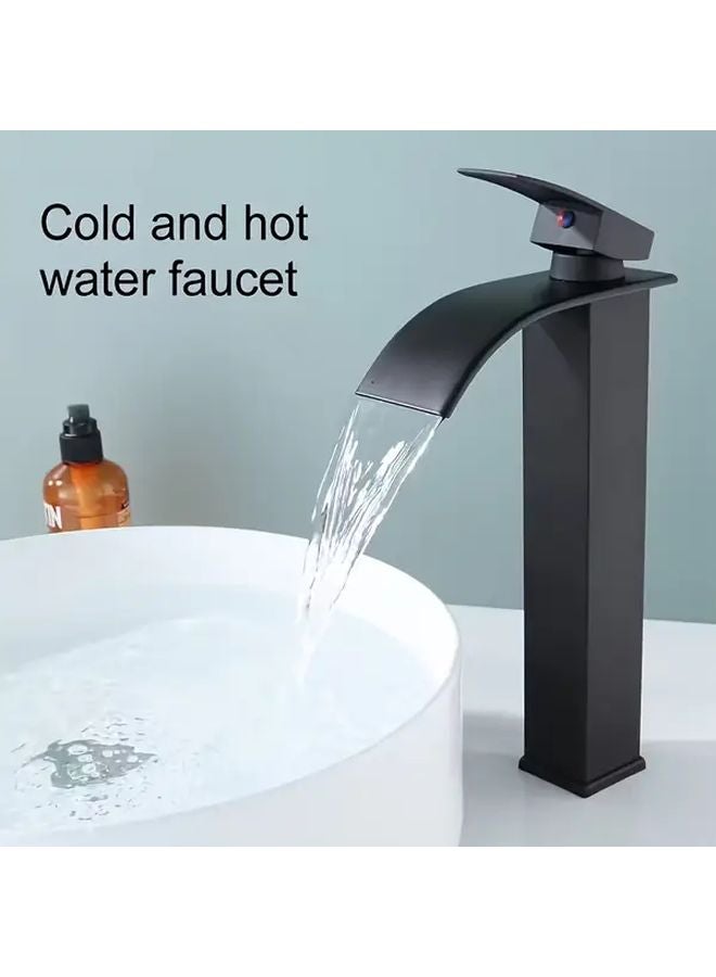 Modern Single Hole Bathroom Sink Faucet Deluxe Matte Black Single Handle Hot Cold Mixer Tap - Image 1