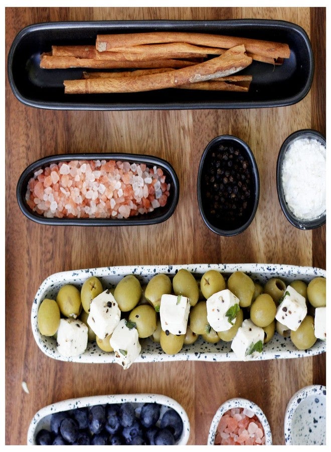 roro Handmade Matte Black Stoneware Olive & Relish Serving Trays, Set of 2 – Long Ceramic Trays for Charcuterie, Tapas, Olives & Snacks - Image 5