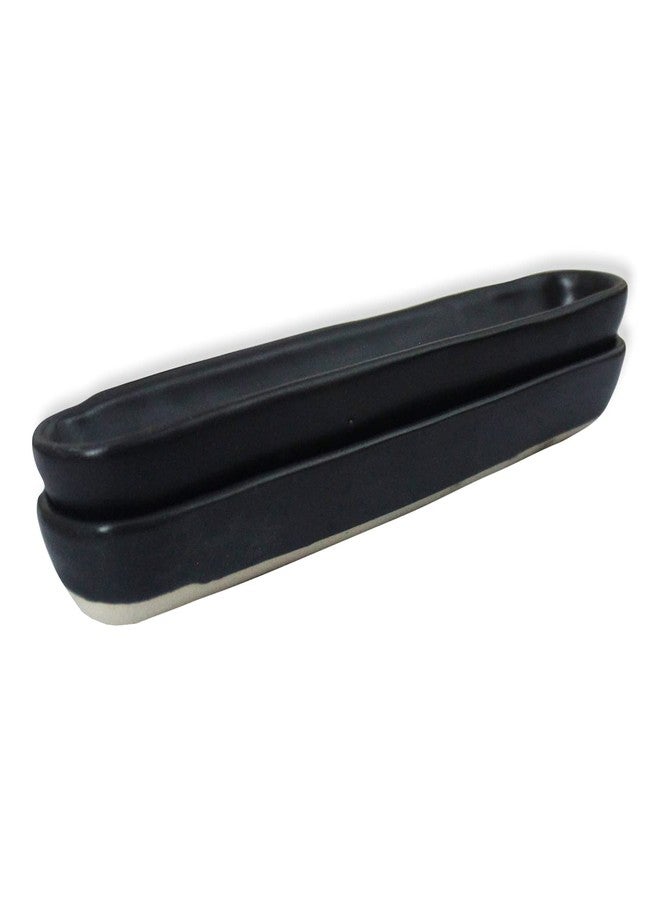 roro Handmade Matte Black Stoneware Olive & Relish Serving Trays, Set of 2 – Long Ceramic Trays for Charcuterie, Tapas, Olives & Snacks - Image 2