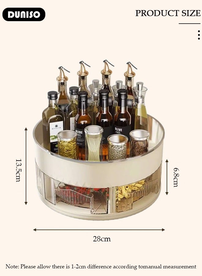 DUNISO Lazy Susan Organizer Turntable Spice Rack, 2 Tier Clear Rotating Turntable Organizer with Divider drawers, 360° Rotating Storage Rack,Rotating Lazy Susan Turntable for Fridge, Pantry, Cabinet, Table, Makeup, Bathroom  - Image 4
