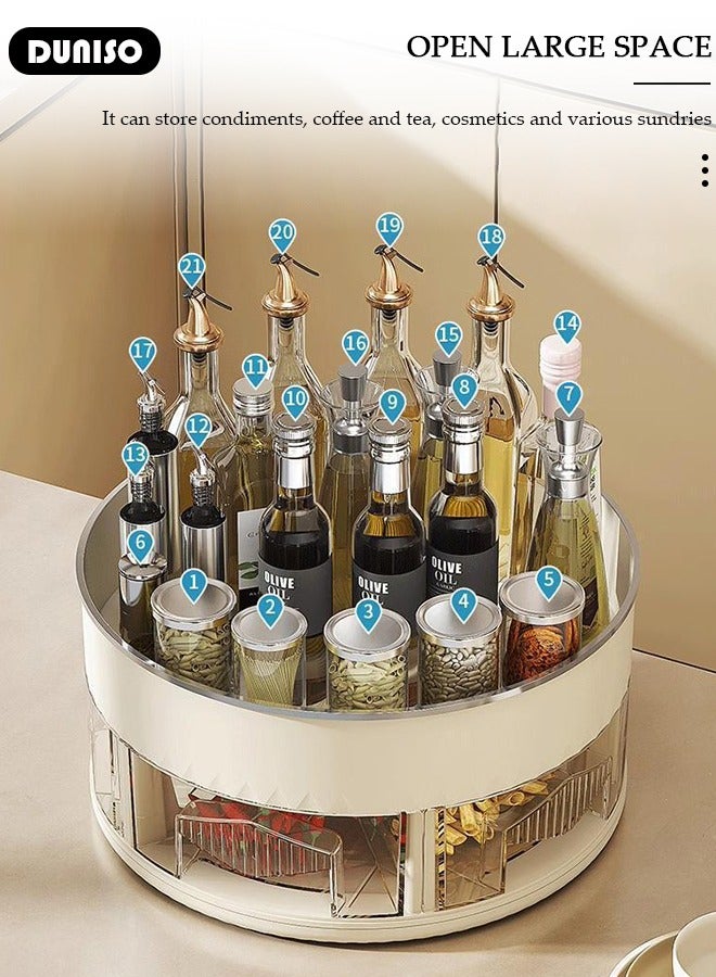 DUNISO Lazy Susan Organizer Turntable Spice Rack, 2 Tier Clear Rotating Turntable Organizer with Divider drawers, 360° Rotating Storage Rack,Rotating Lazy Susan Turntable for Fridge, Pantry, Cabinet, Table, Makeup, Bathroom  - Image 2