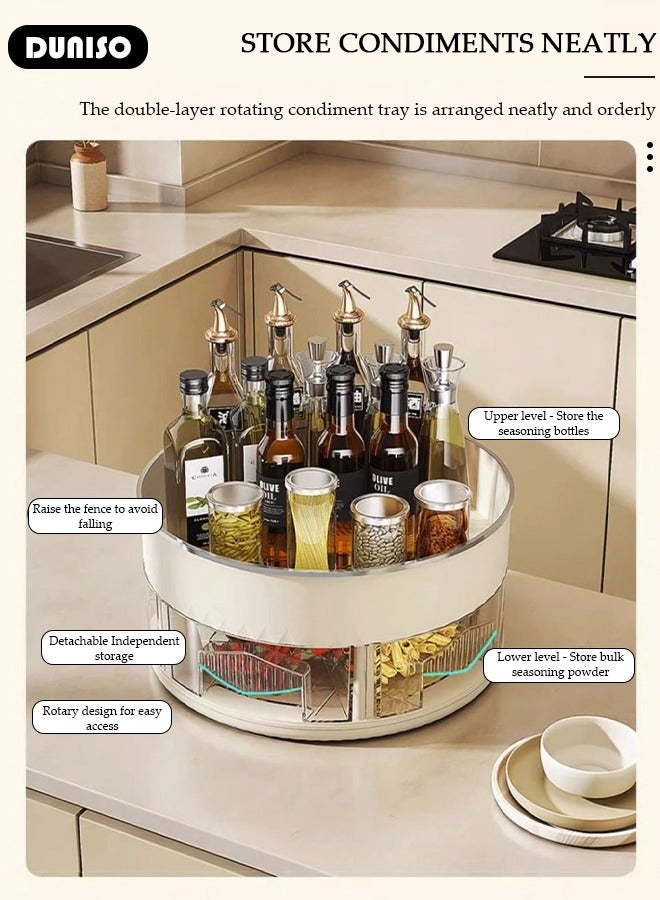 DUNISO Lazy Susan Organizer Turntable Spice Rack, 2 Tier Clear Rotating Turntable Organizer with Divider drawers, 360° Rotating Storage Rack,Rotating Lazy Susan Turntable for Fridge, Pantry, Cabinet, Table, Makeup, Bathroom  - Image 3