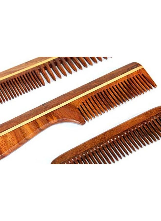 ESPLANADE Wooden Comb for Men & Women (Set of 3) Sheesham Wood Handmade AntiStatic for Hair Beard Mustache  - Image 4