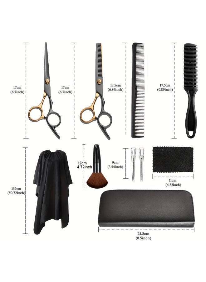 مجموعة مقصات قص الشعر الاحترافية السوداء، 10 قطع - مقصات حلاقة لتصفيف الشعر للرجال والنساء والحيوانات الأليفة - Image 4