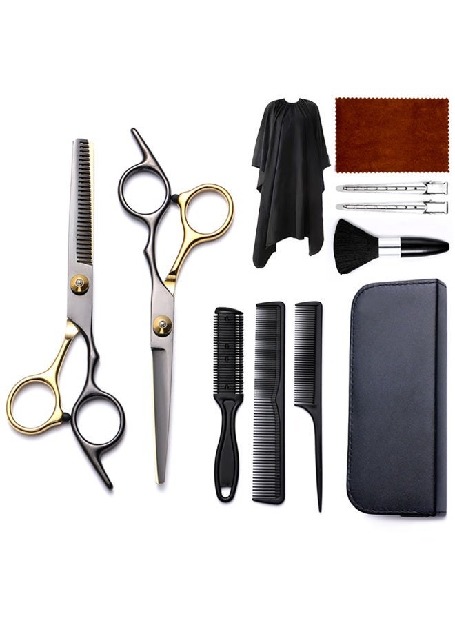مجموعة مقصات قص الشعر الاحترافية السوداء، 10 قطع - مقصات حلاقة لتصفيف الشعر للرجال والنساء والحيوانات الأليفة - Image 1