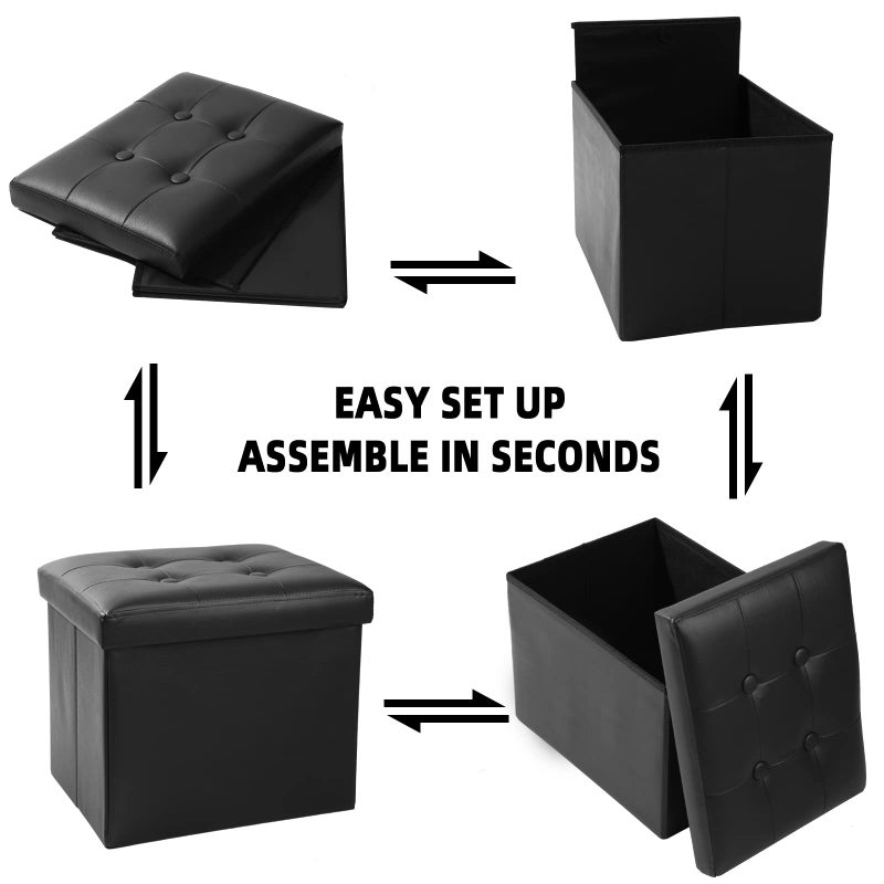 ALASDO Storage Ottoman Footrest Stool Small Ottoman with Storage Foldable Ottoman Leather Foot Rest Footstool Bench for Living Room 17x13x13inches Black - Image 4
