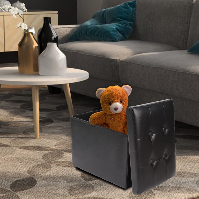 ALASDO Storage Ottoman Footrest Stool Small Ottoman with Storage Foldable Ottoman Leather Foot Rest Footstool Bench for Living Room 17x13x13inches Black - Image 5