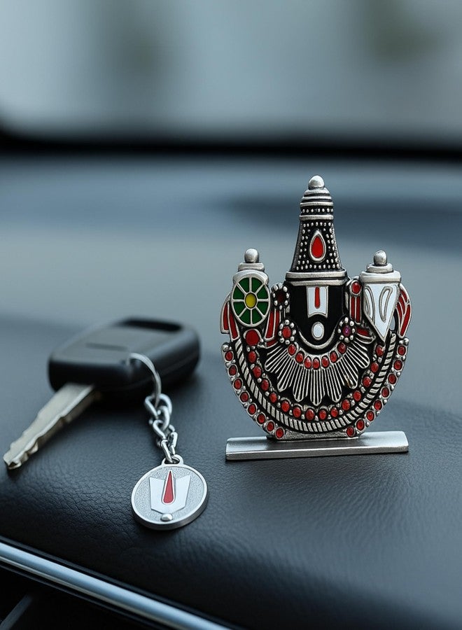 DevLink Tirupati Balaji Dashboard Idol Combo Pack with Balaji Keychain | Lord Venkateswara Car Dashboard Murti | Antique Gold Finish Idol for Home, Office & Gift (Black) - Image 3