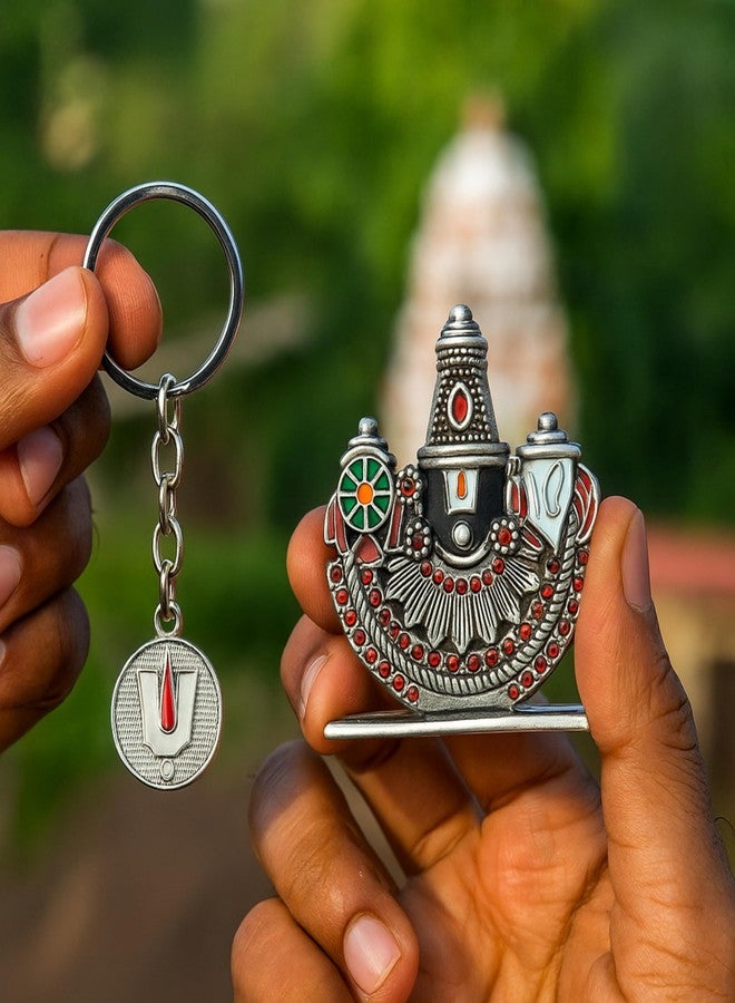 DevLink Tirupati Balaji Dashboard Idol Combo Pack with Balaji Keychain | Lord Venkateswara Car Dashboard Murti | Antique Gold Finish Idol for Home, Office & Gift (Black) - Image 4