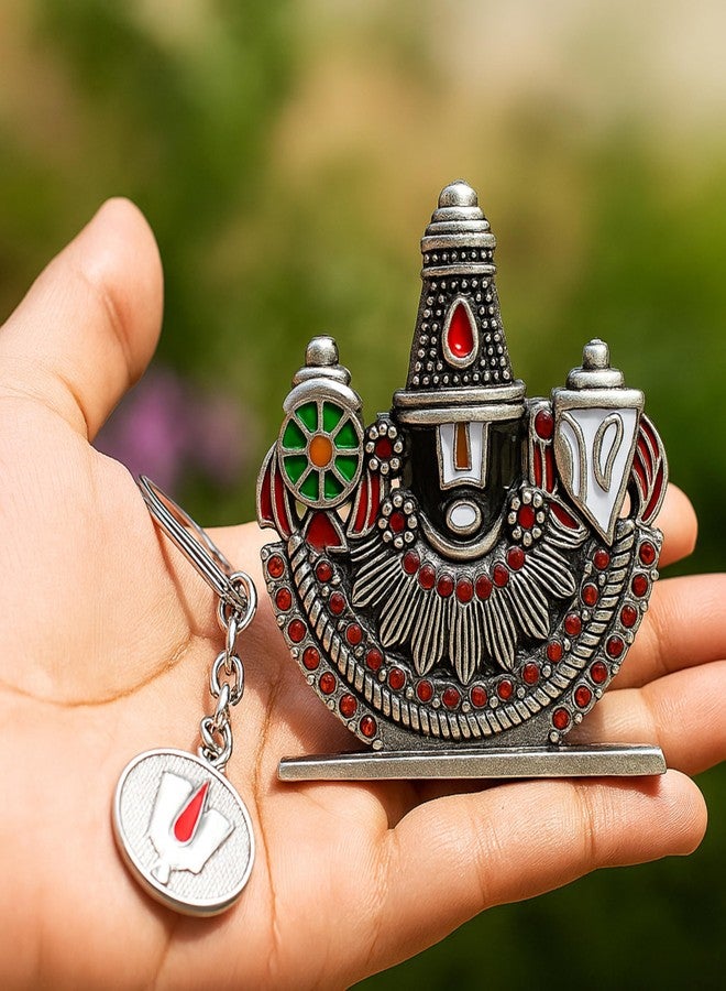 DevLink Tirupati Balaji Dashboard Idol Combo Pack with Balaji Keychain | Lord Venkateswara Car Dashboard Murti | Antique Gold Finish Idol for Home, Office & Gift (Black) - Image 2
