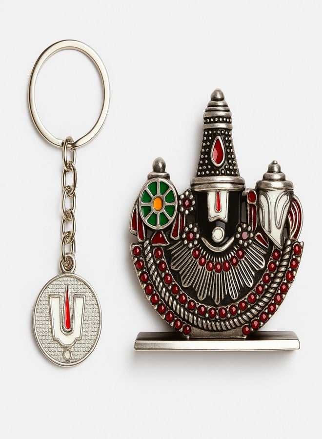DevLink Tirupati Balaji Dashboard Idol Combo Pack with Balaji Keychain | Lord Venkateswara Car Dashboard Murti | Antique Gold Finish Idol for Home, Office & Gift (Black) - Image 5
