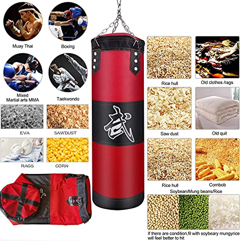 ZERUIDM Hanging Punching Bag for Adults Unfilled, Heavy Boxing Bags Kickboxing Bag, Youth Boxing Set with Hand Wraps, Punching Bag Hangers, for MMA Muay Thai Karate Taekwondo Training - Image 4