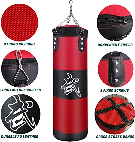 ZERUIDM Hanging Punching Bag for Adults Unfilled, Heavy Boxing Bags Kickboxing Bag, Youth Boxing Set with Hand Wraps, Punching Bag Hangers, for MMA Muay Thai Karate Taekwondo Training - Image 3