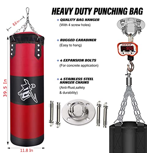 ZERUIDM Hanging Punching Bag for Adults Unfilled, Heavy Boxing Bags Kickboxing Bag, Youth Boxing Set with Hand Wraps, Punching Bag Hangers, for MMA Muay Thai Karate Taekwondo Training - Image 5