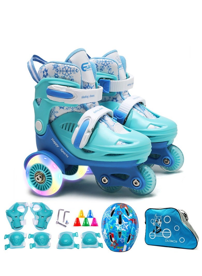 Flash Skating Shoes Kids Beginner Roller Skating Shoes Set Children Skates with Kneepad Elbow Pads Helmet Roadblock Backpack Roller Skates - Image 1
