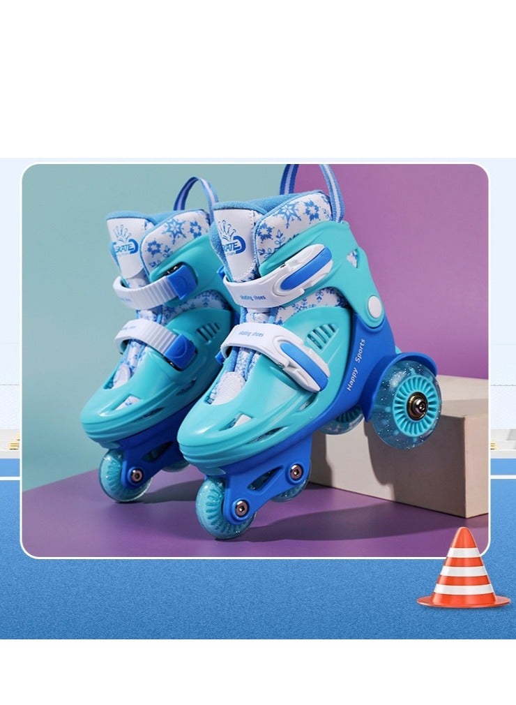 Flash Skating Shoes Kids Beginner Roller Skating Shoes Set Children Skates with Kneepad Elbow Pads Helmet Roadblock Backpack Roller Skates - Image 2