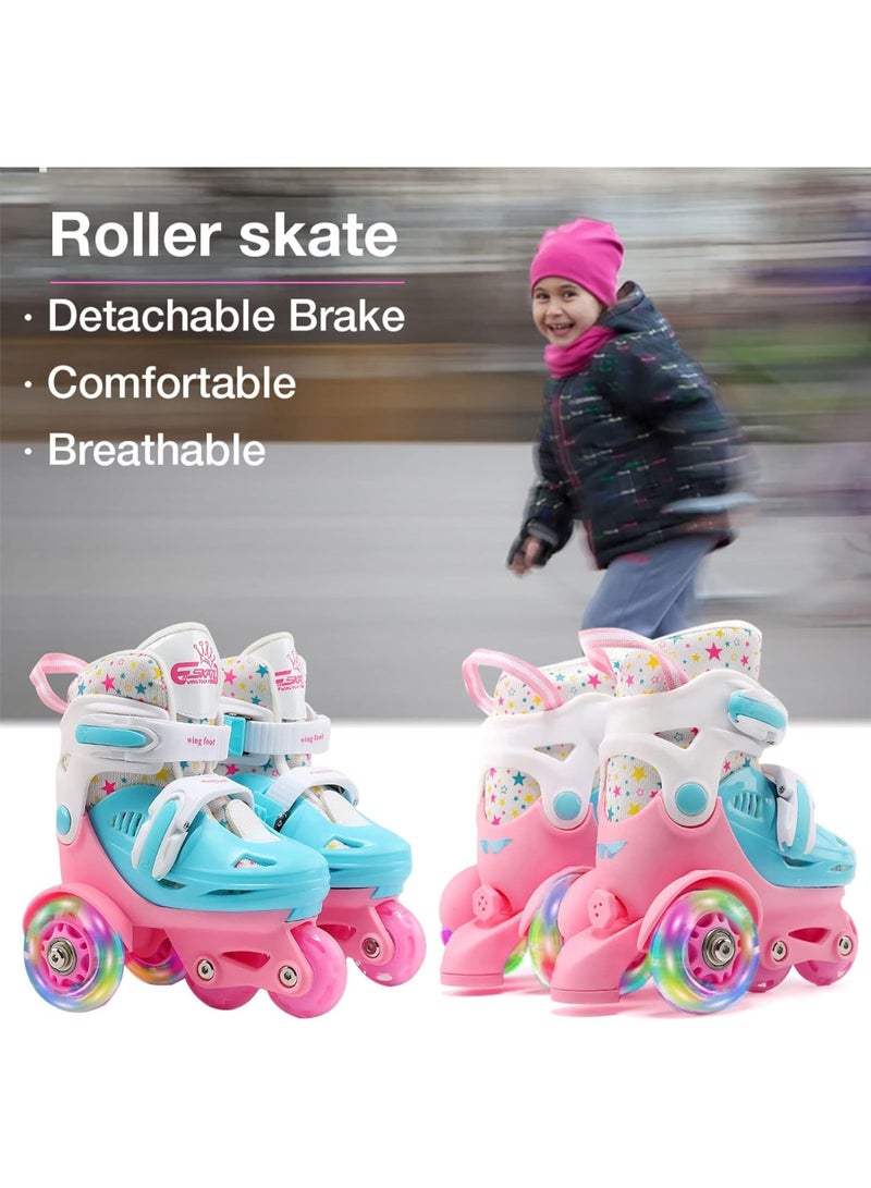 Flash Skating Shoes Kids Beginner Roller Skating Shoes Set Children Skates with Kneepad Elbow Pads Helmet Roadblock Backpack Roller Skates - Image 4