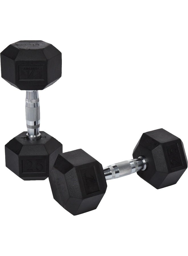 دمبل هكسagonal مطاطي بوزن 25 رطل من TA Sport DB6101 مع شعار - Image 1