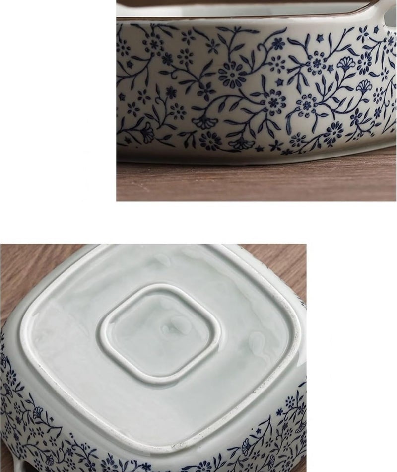 Baking Dish 7-Inch Double Ear Baking Bowl Ceramic Ovenware Square Baking Pan Baking Rice Bowl Oven Dish - Image 3