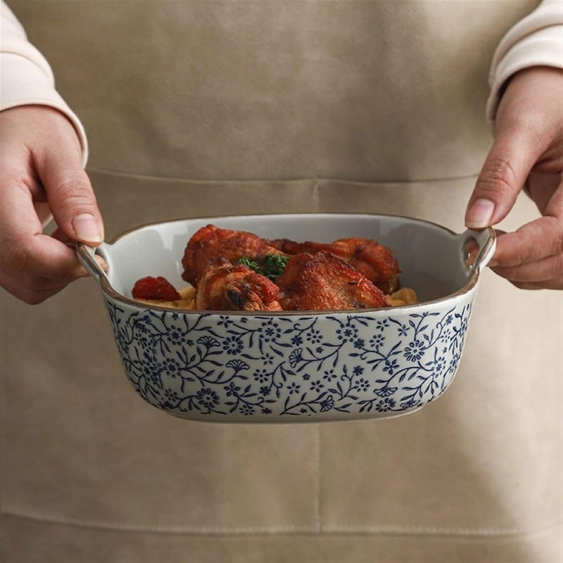 Baking Dish 7-Inch Double Ear Baking Bowl Ceramic Ovenware Square Baking Pan Baking Rice Bowl Oven Dish - Image 4