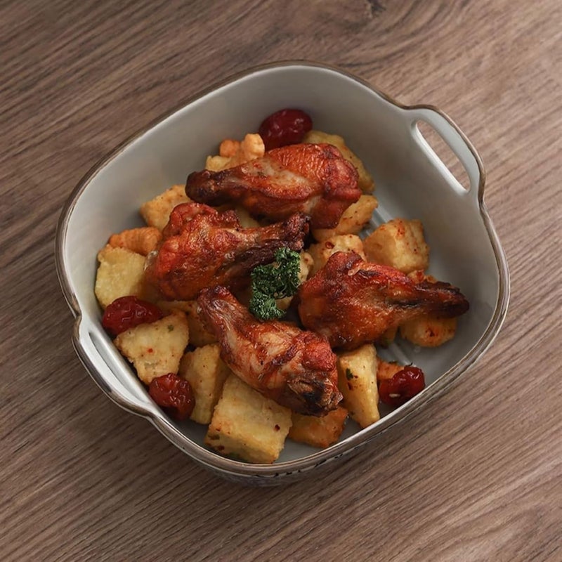 Baking Dish 7-Inch Double Ear Baking Bowl Ceramic Ovenware Square Baking Pan Baking Rice Bowl Oven Dish - Image 5