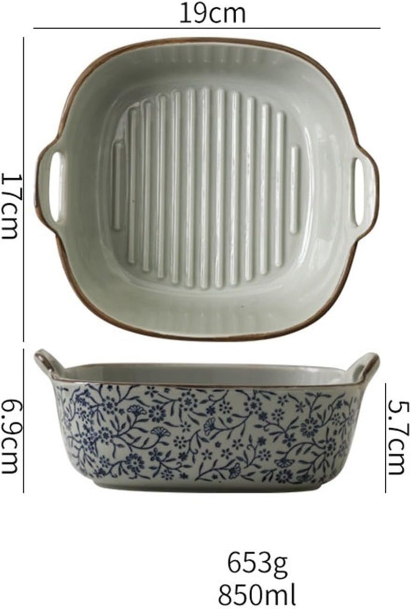 Baking Dish 7-Inch Double Ear Baking Bowl Ceramic Ovenware Square Baking Pan Baking Rice Bowl Oven Dish - Image 2