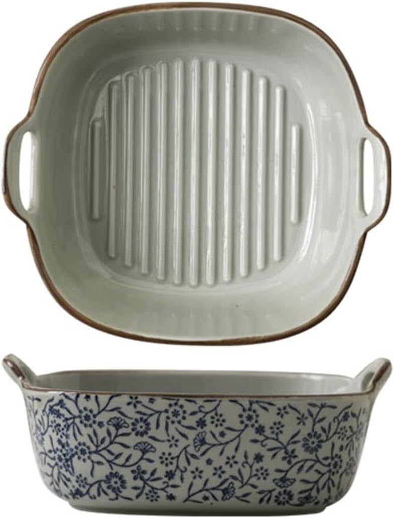 Baking Dish 7-Inch Double Ear Baking Bowl Ceramic Ovenware Square Baking Pan Baking Rice Bowl Oven Dish - Image 1
