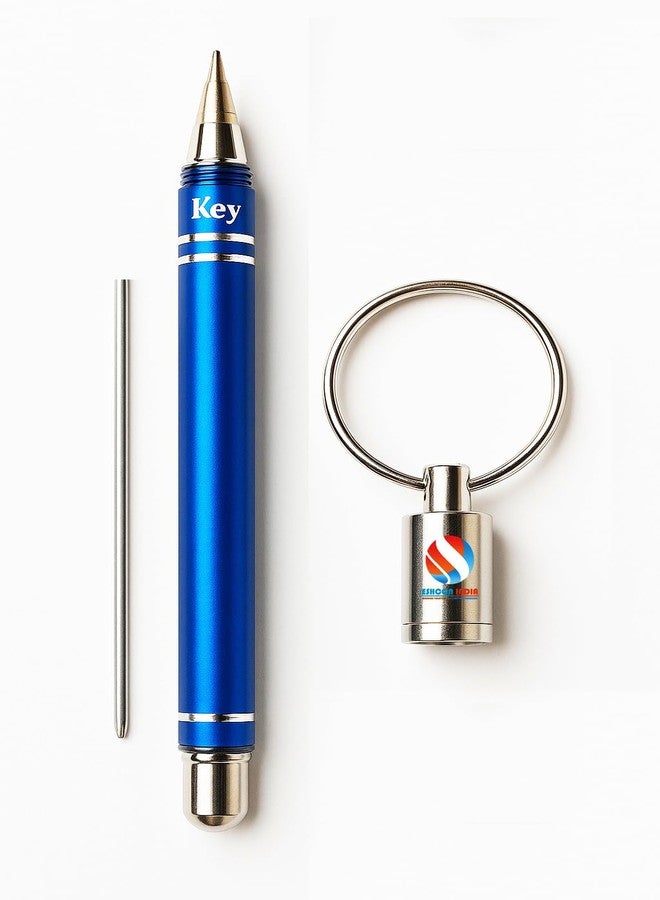 Eshcon India Eshcon Small Ring Pen with Keychain, Metal Body, Blue Ink [Set of 1 Pen] - Image 1