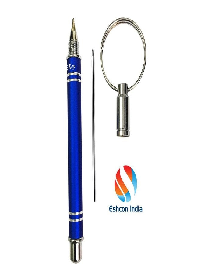 Eshcon India Eshcon Small Ring Pen with Keychain, Metal Body, Blue Ink [Set of 1 Pen] - Image 2