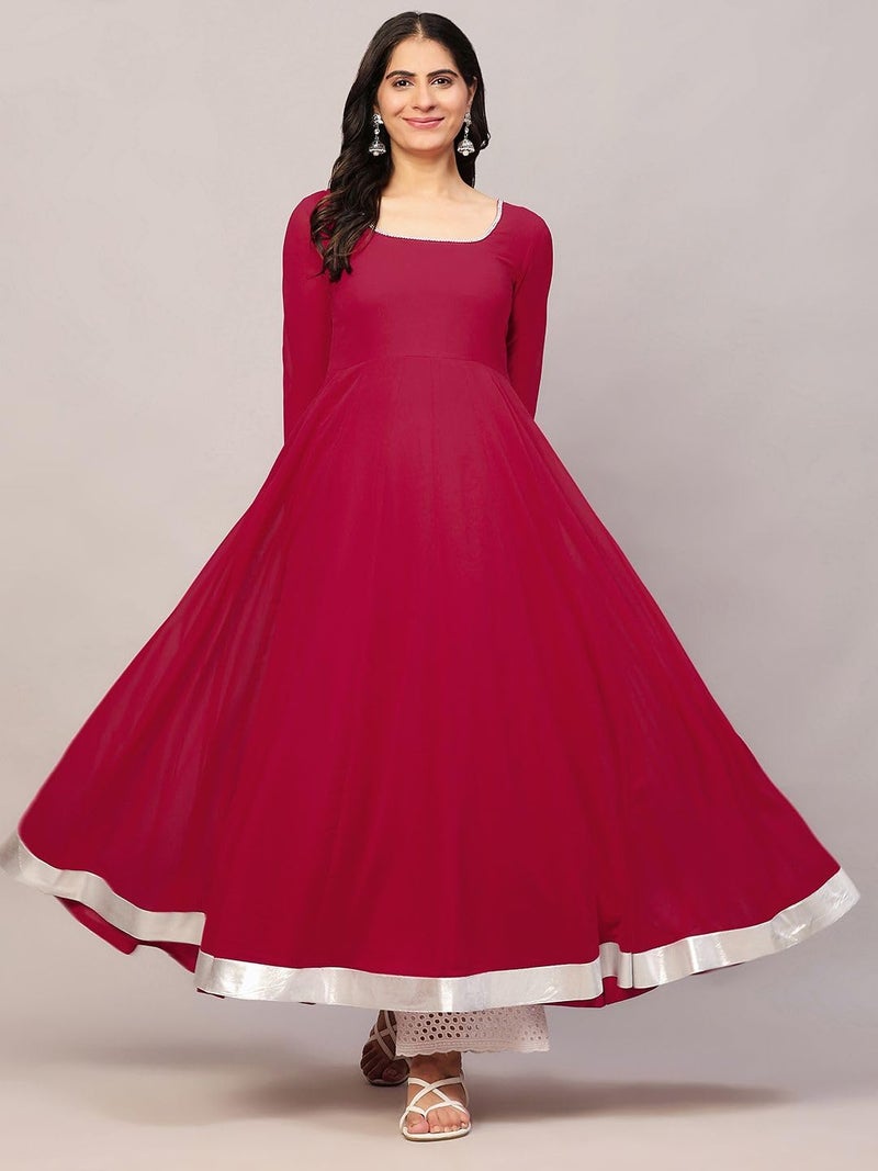 KZA Women's Georgette Hand Embroidered Flared Anarkali Kurta Suit with Full Sleeves for Ethnic Wear Pink - Image 2