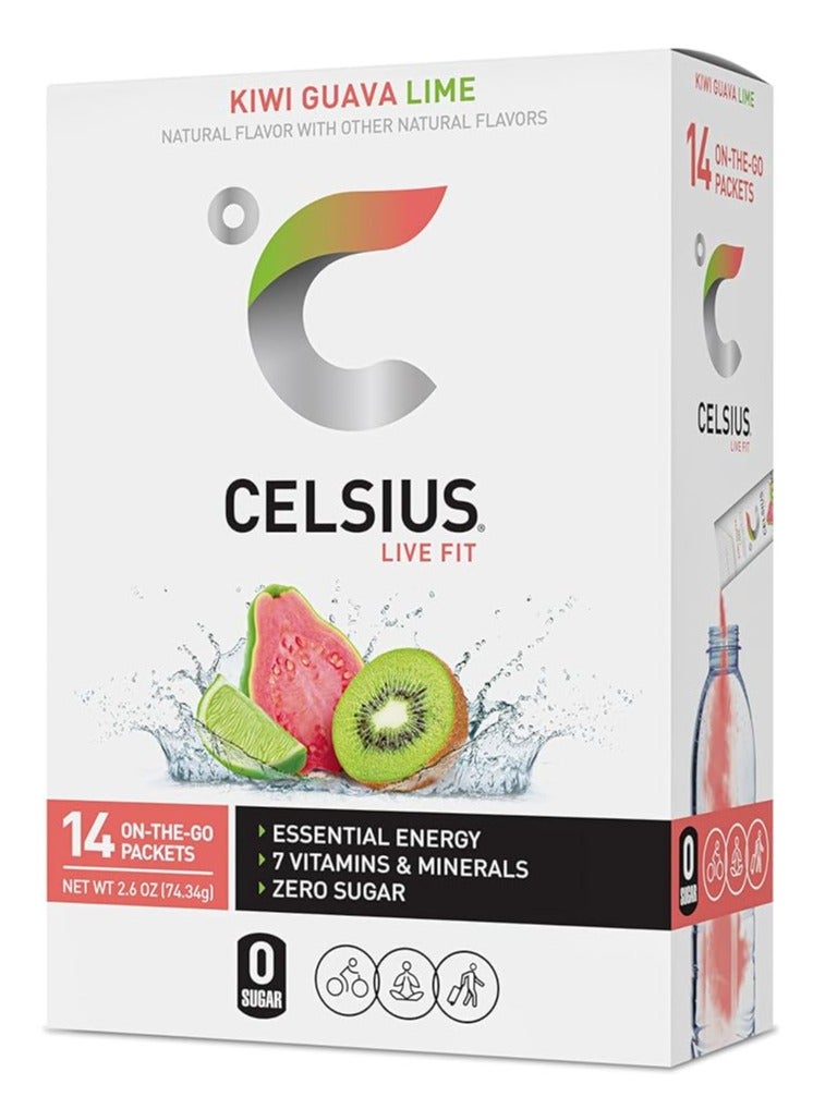 عبوات مسحوق CELSIUS On-the-Go بنكهة الكيوي والجوافة والليمون، طاقة أساسية 2.6 أونصة - Image 1