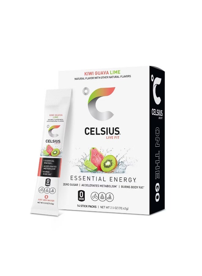 CELSIUS On-the-Go Powder Packets Kiwi Guava Lime, Essential Energy 2.6 Oz - Image 1