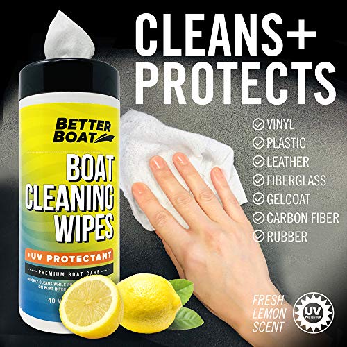 Better Boat مناديل تنظيف القوارب 2PK مع حماية من الأشعة فوق البنفسجية، منظف ومُعزز الفينيل البحري، لمقاعد القوارب، جلد السيارات، لوحة القيادة، الكونسول، مستلزمات التنظيف الداخلية والخارجية - Image 3