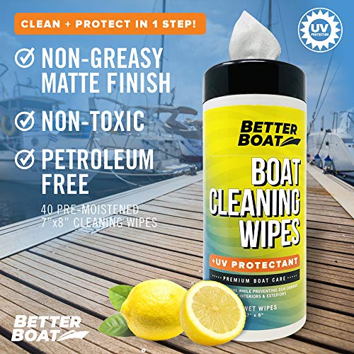 Better Boat مناديل تنظيف القوارب 2PK مع حماية من الأشعة فوق البنفسجية، منظف ومُعزز الفينيل البحري، لمقاعد القوارب، جلد السيارات، لوحة القيادة، الكونسول، مستلزمات التنظيف الداخلية والخارجية - Image 2